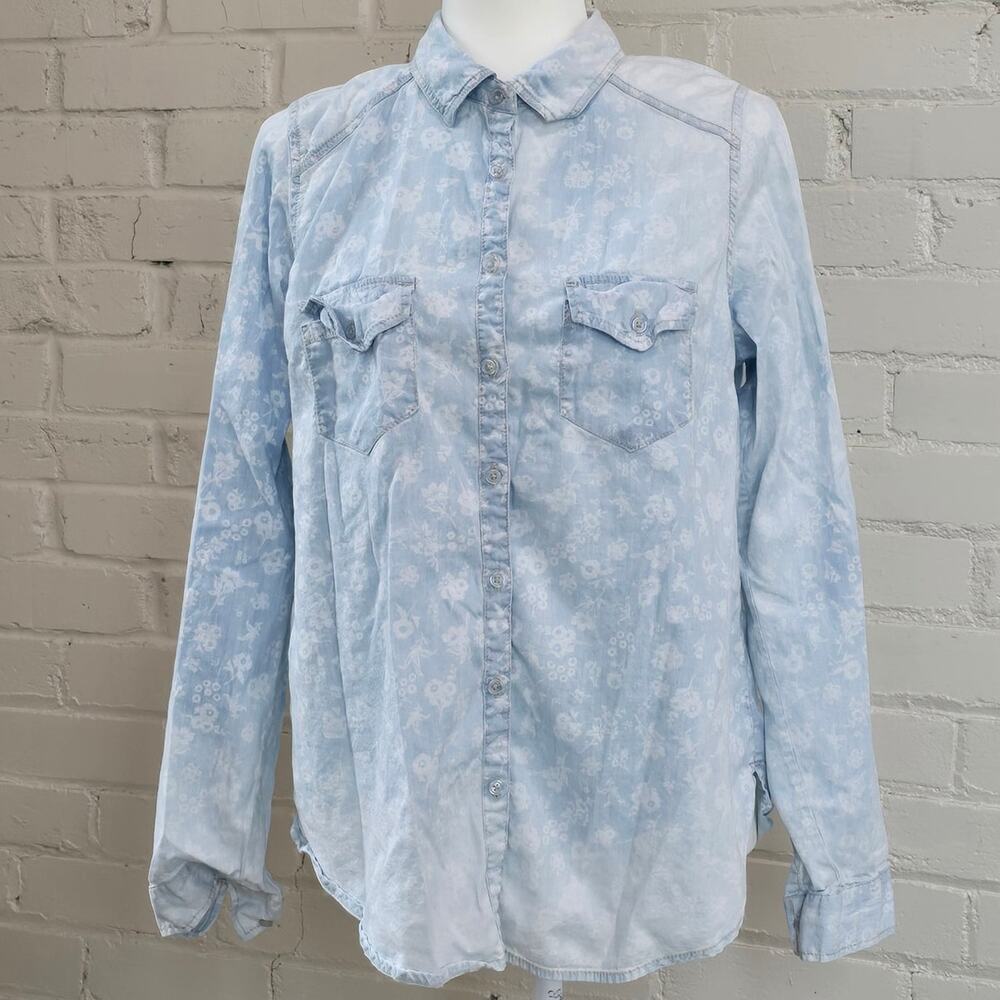 Maurices L Blue Lightweight Button-up w/ Coquette Floral Pattern┃Western Prairie